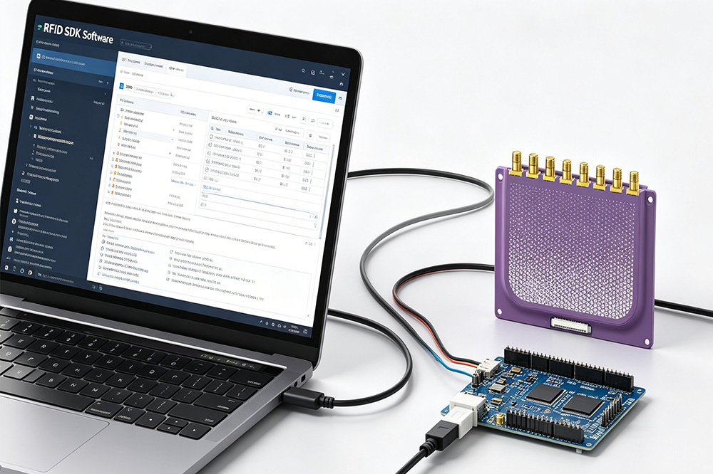 OEM RFID Reader Module: How Companies Build Custom RFID Devices 3 Developer testing RFID reader module SDK and software integration for an embedded RFID application.