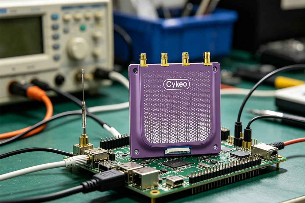 UHF RFID Reader Module: What Integrators Should Know Before Choosing One 1 Compact UHF RFID reader module connected to development hardware for embedded RFID system integration.