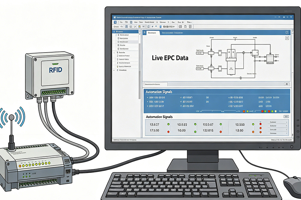 RFID Reader Module for Industrial Automation: What Integrators Usually Learn the Hard Way 3 Engineer testing RFID reader module integration with industrial PLC systems and automation software.