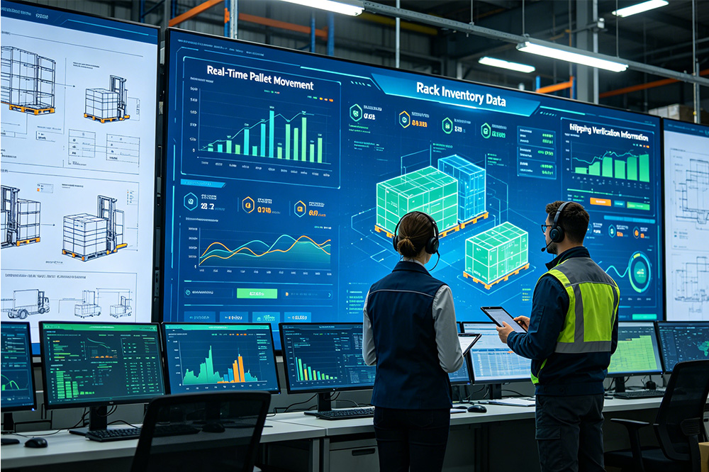 RFID Reader Module for Warehouse Inventory Management: Why More Distribution Centers Are Embedding RFID Into Operations 2 Warehouse staff monitoring RFID inventory management system with live pallet and stock movement data.