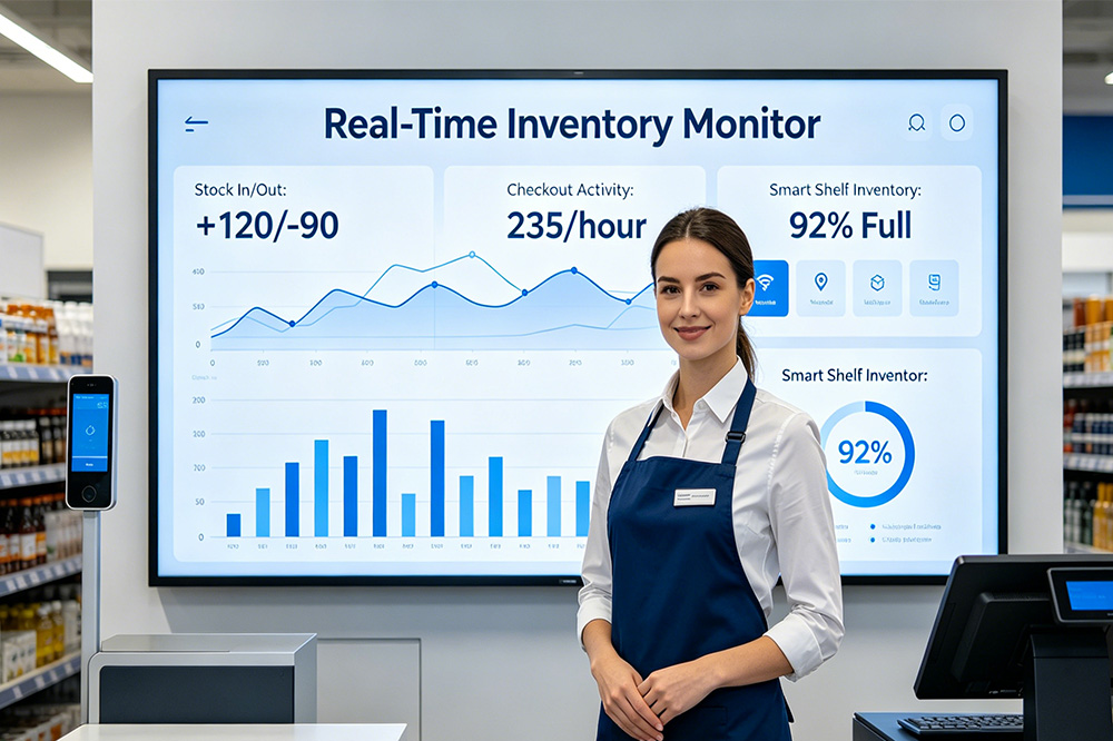 RFID Reader Module for Retail Self-Checkout Systems: Why More Stores Are Embedding RFID Into POS Equipment 2 Retail inventory management dashboard connected to RFID self-checkout and smart retail systems.