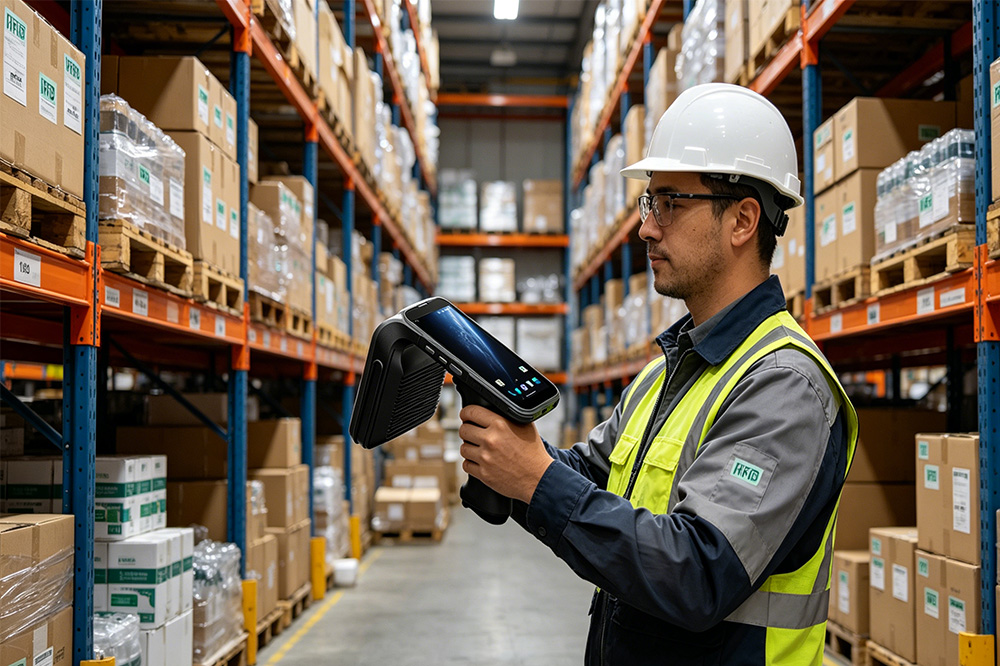 How Are RFID Systems Used in Inventory Control? 2 Employee using a handheld RFID scanner for inventory counting
