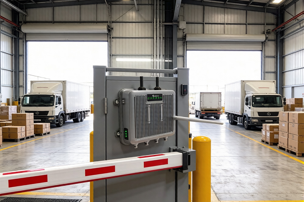 RFID Gate Reader: Why Parking Lots and Access Gates Are Moving to RFID 2 RFID gate reader controlling truck access at warehouse