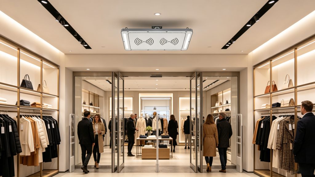What Is Rfid Security In Modern Operations And Advantages 2 Ceiling-mounted UHF rfid security reader tracking tagged retail apparel