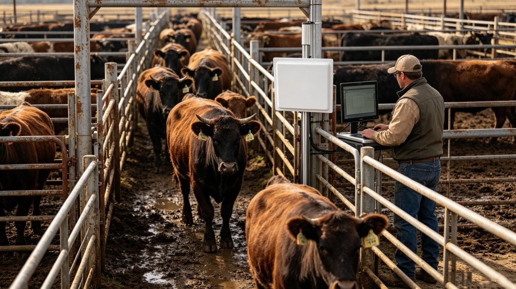 What Is RFID Ear Tags ?How it for Livestock Tracking Efficiency 2 RFID livestock checkpoint scanning cattle ear tags during farm movement tracking