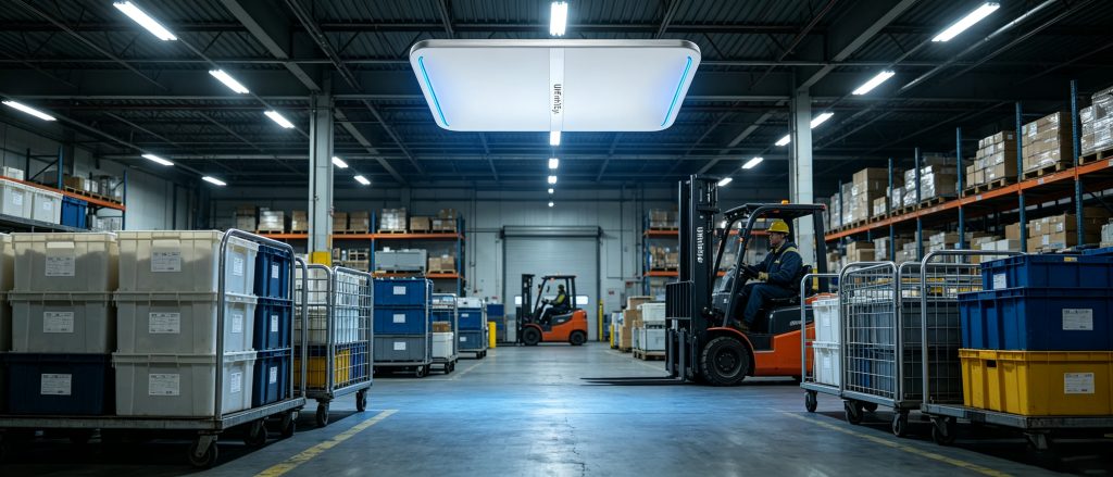 What Is UHF Rfid Reder Used And Asset Tracking Solutions 2 Ceiling-mounted UHF rfid reder tracking tagged industrial containers