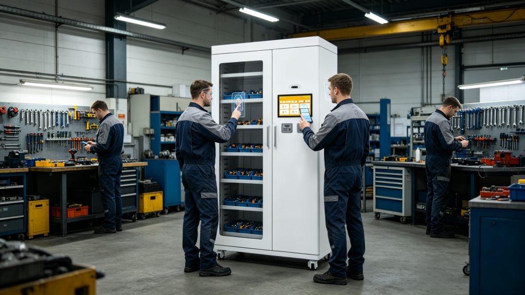 Cykeo ultra high frequency RFID tool tracking cabinet inside industrial maintenance facility