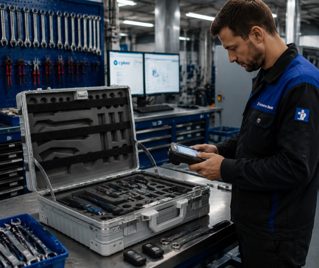 Passive rfid scanner – Industrial Contactless Identification System 1 technician using passive RFID scanner in industrial workshop tool tracking system