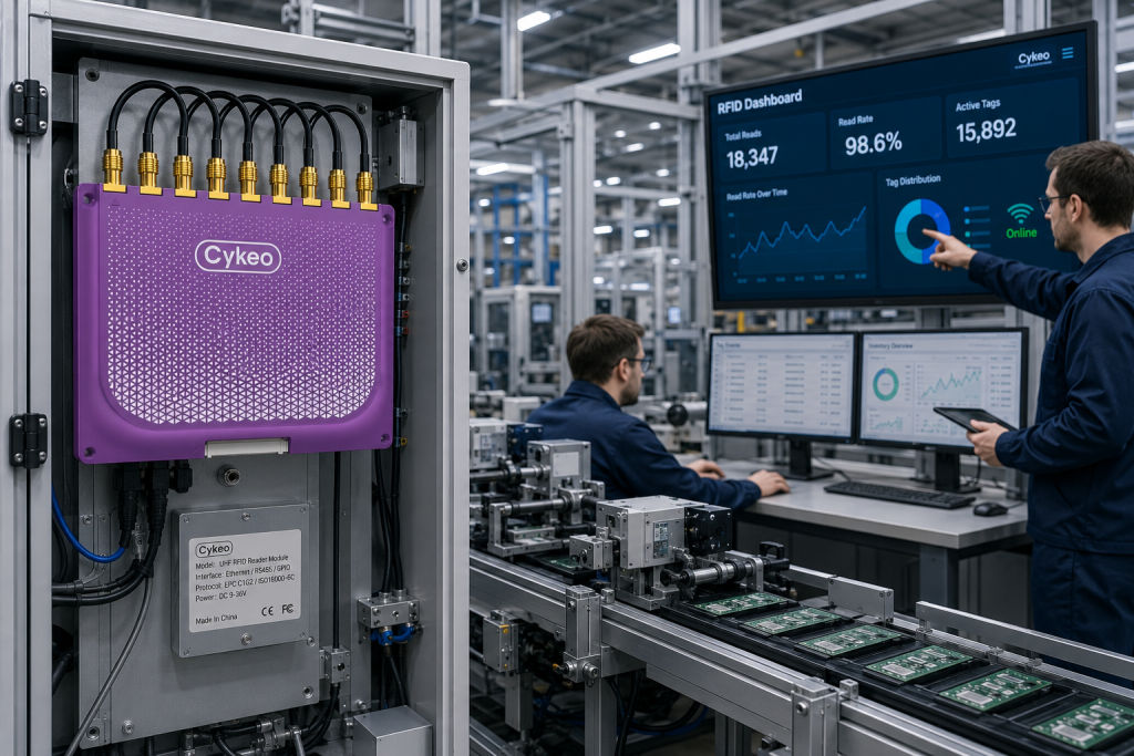 What Is RFID Reader Module? 1 RFID reader module integrated into industrial manufacturing equipment