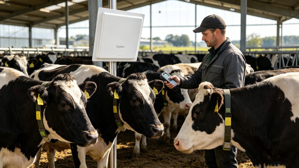 What Are RFID Chip Animals? 1 RFID chip animals system used for cattle identification and livestock management on a European farm