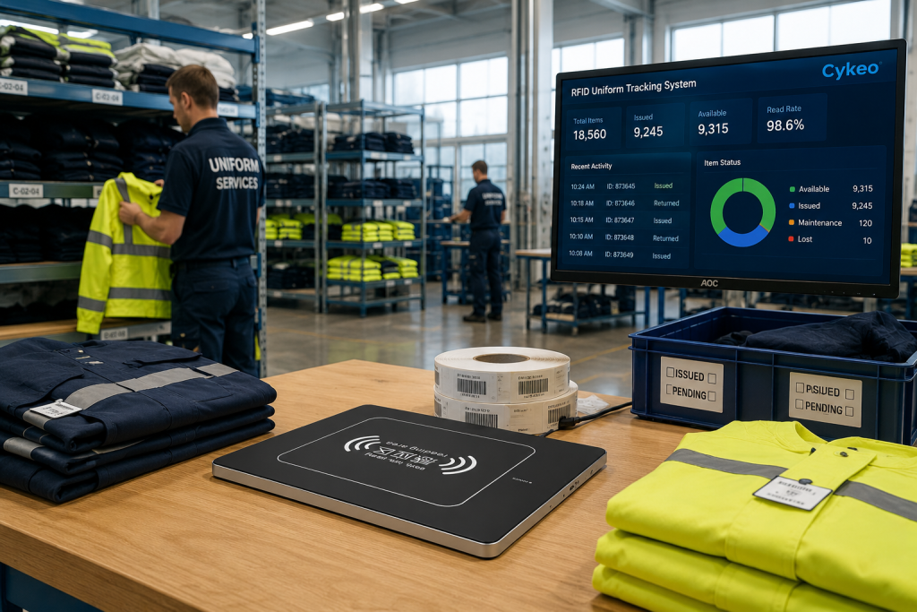 What are UHF textile services? 2 Cykeo RFID textile management solution tracking employee uniforms in a European industrial facility