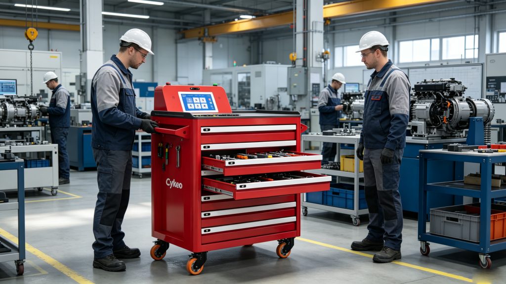 Tools Tracking System: Smart RFID Tool Cart for Aviation & Industry | Cykeo 2 RFID smart tool cart used for industrial maintenance tool tracking