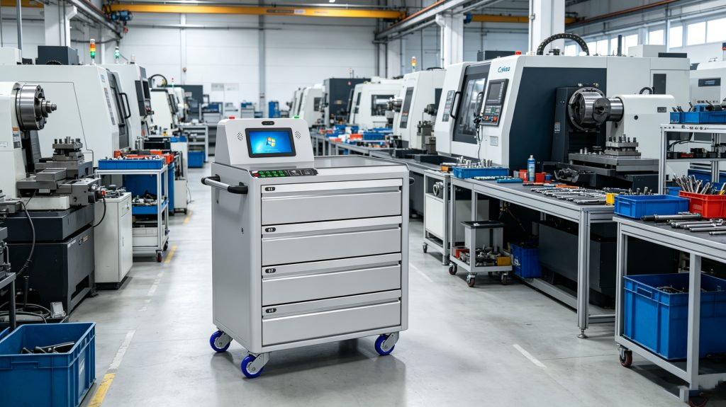 How Tool Tracking Tool for Manufacturing? 1 Cykeo RFID smart tool cart managing manufacturing maintenance tools