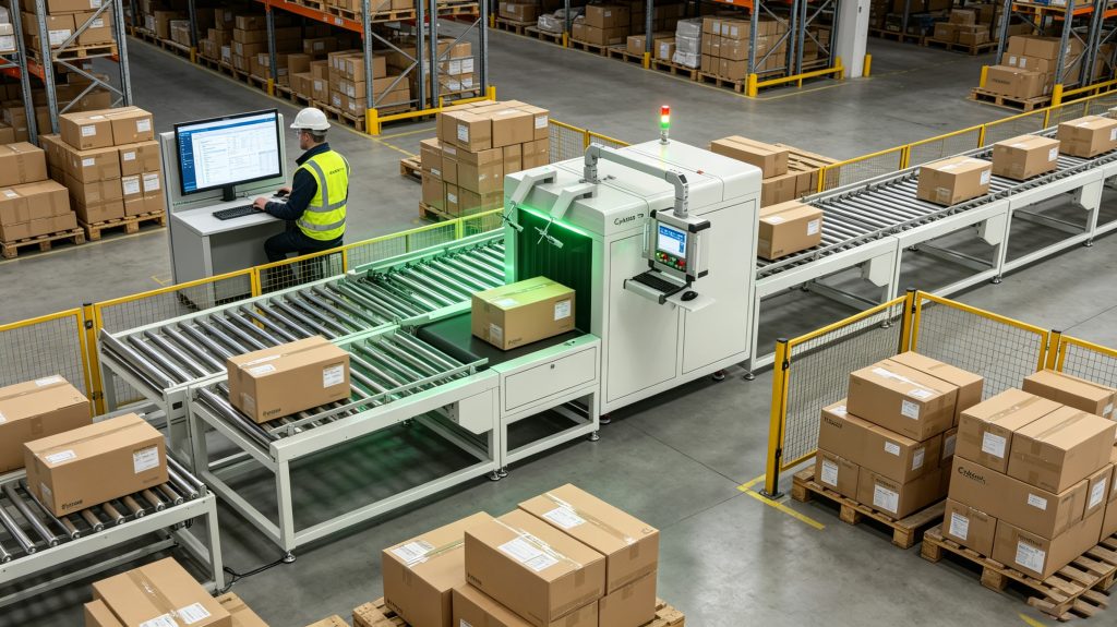 Why RFID in Logistics and Supply Chain Matters 1 RFID-tagged cartons entering Cykeo RFID verification tunnel during warehouse receiving process