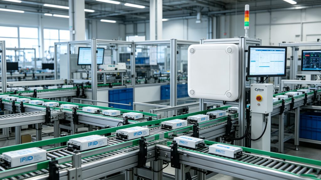 How Does RFID Product Tracking Work? 2 RFID-enabled production line monitoring product movement in a factory