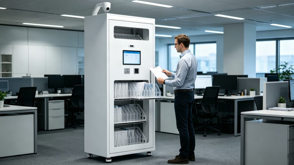 What Are HF RFID Tags? 1 Employee retrieving RFID-tagged document from intelligent archive cabinet