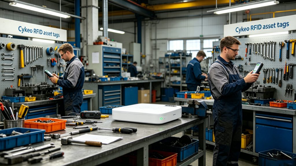 RFID Asset Tag for Accurate Enterprise Asset Tracking and Inventory Control 1 Industrial tools equipped with RFID asset tags inside a European manufacturing plant