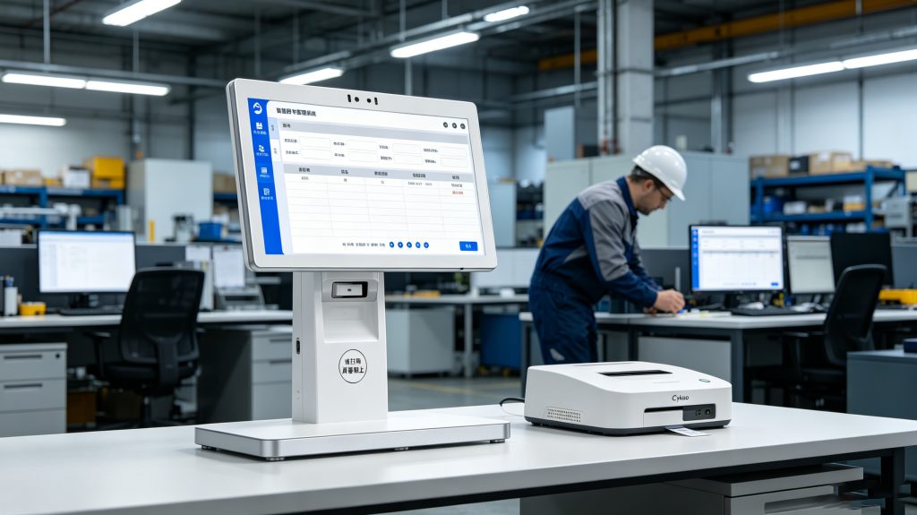 Desktop RFID writer encoding asset tags in industrial management system