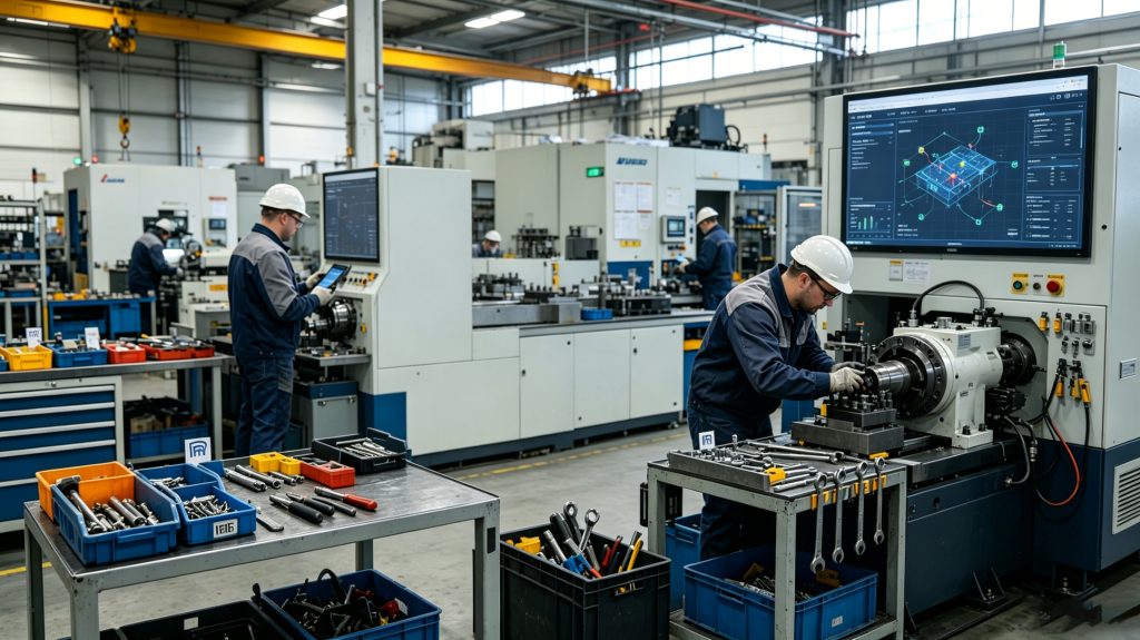 Maintenance technicians using Cykeo RFID location tracking system for industrial equipment