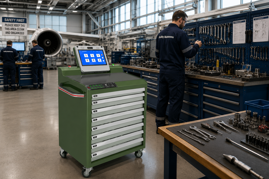 How Tool Tracking Tool for Facilities? 2 RFID smart tool cart supporting maintenance operations inside industrial facility