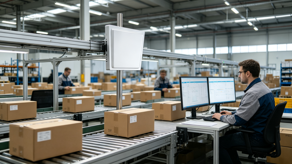 How RFID Tags Reader Works 1 Cykeo RFID tags reader tracking cartons on an automated warehouse conveyor