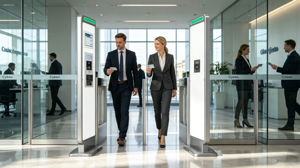 RFID Card Reader and Writer for Secure Access Control and Data Management 1 rfid card reader and writer installed at modern office entrance