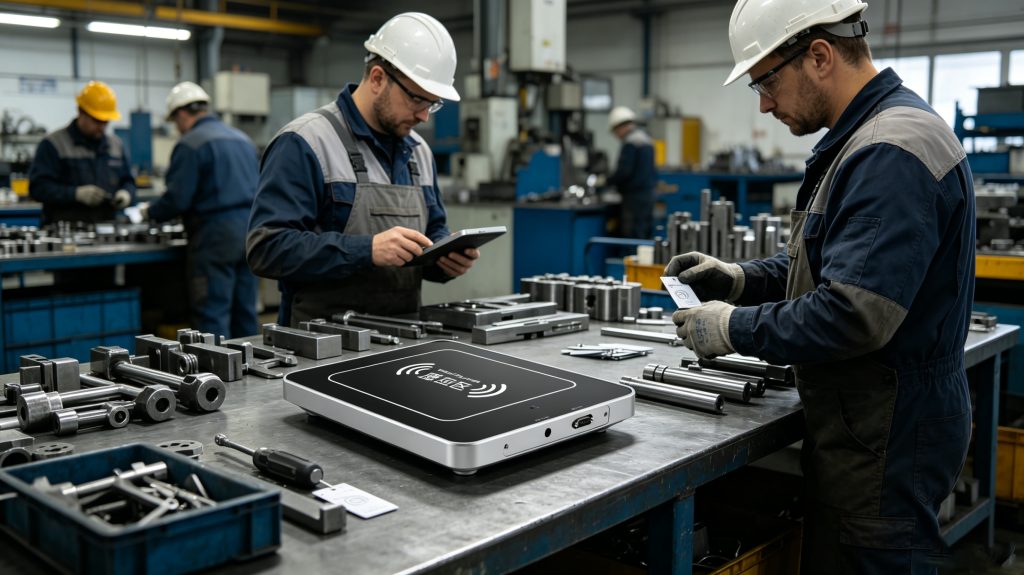 High-Speed RFID Desktop Platform Reader Writer Machine 2 reader writer machine used to register RFID tags on industrial tools