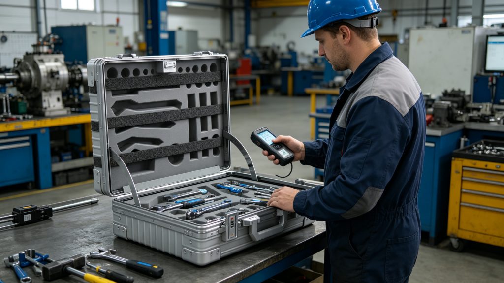 industrial maintenance toolbox checked by RFID tag reader system