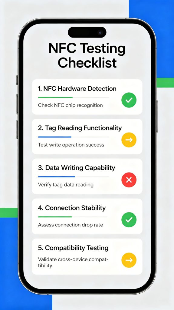 How to Check If NFC Is Working on Your Phone 5 Smartphone diagnostics screen with checklist items for NFC testing