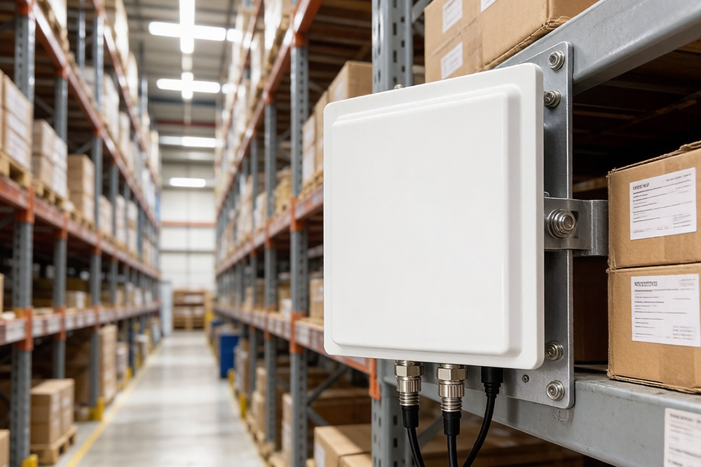 Why Some RFID Projects Still Struggle Even With 12dBi Antenna 1 12dBi UHF RFID antenna scanning inventory inside warehouse