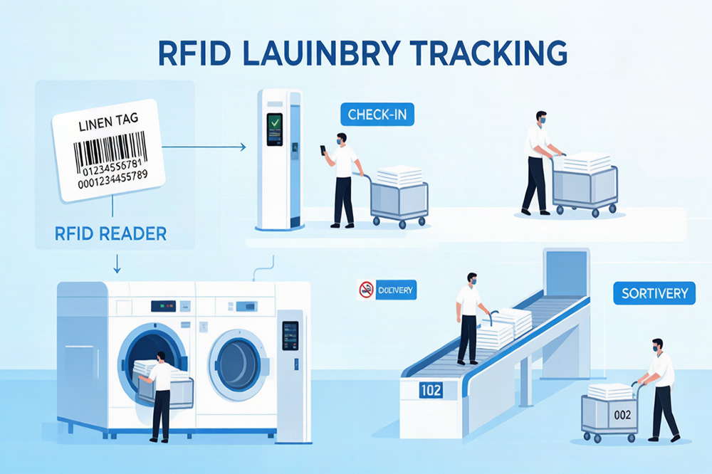 Laundry Tracking System: Why More Commercial Laundries Are Moving Beyond Manual Counting 1 RFID laundry management workflow from textile tagging to delivery