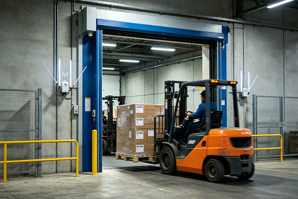 Proper antenna positioning helps ensure reliable identification at warehouse entrances.