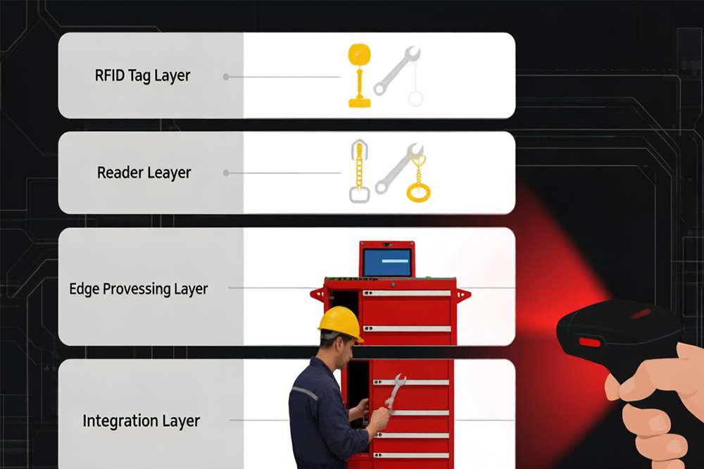 RFID Tools Tracking System Architecture 1 The system is not a single product, but a layered architecture connecting physical tools and enterprise software.