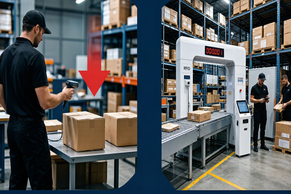 What Is an RFID Scanner? How It Actually Works in Real Warehouses and Automation Projects 4 Real warehouse showing hybrid RFID system for automated and manual tracking