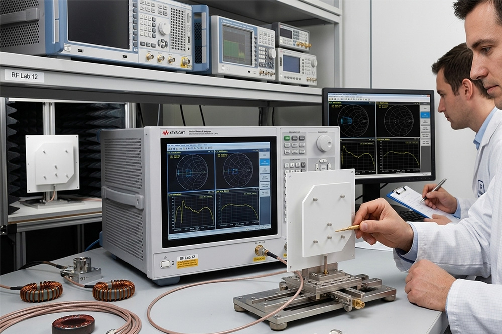 Most Buyers Don't Change RFID Antenna Suppliers Because of Price 2 Engineers testing RFID antenna performance before shipment