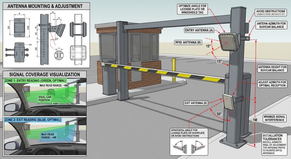 How RFID Parking Access Control Works in Real Parking Projects 2 Correct RFID antenna installation angle and height for parking access control system