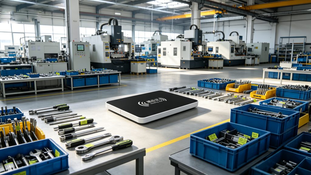 What is Asset Tagging and Tracking System? 1 Cykeo RFID asset tracking equipment monitoring tagged tools and production assets inside a European manufacturing facility