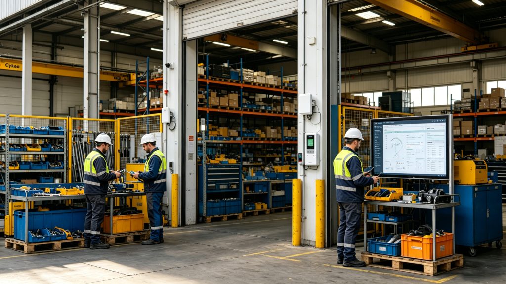 What is Asset tracking RFID system? 1 Workers using RFID asset tracking system to locate industrial equipment