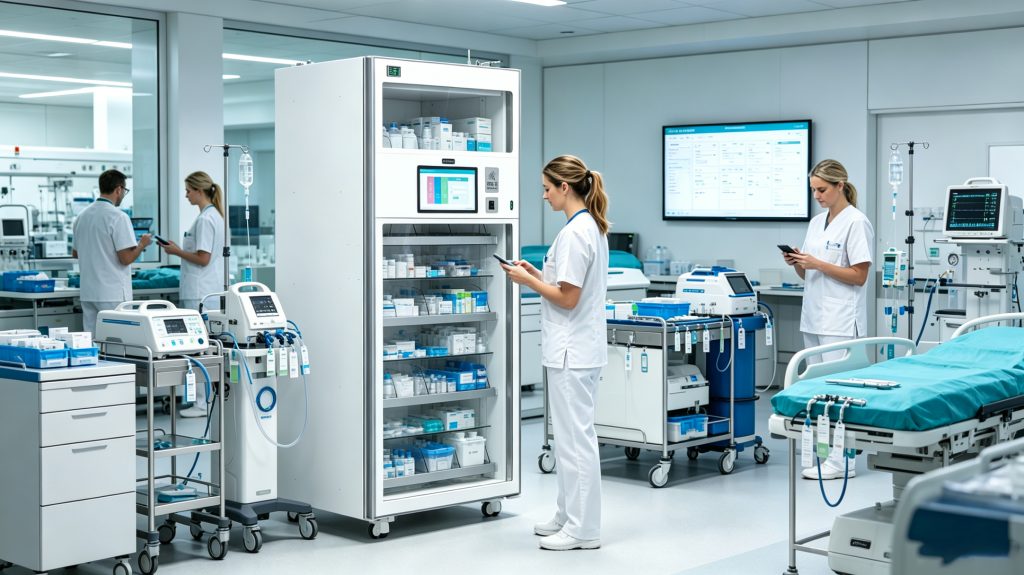 What are medical equipment tags? 2 Hospital staff using RFID-enabled medical equipment tag tracking system and smart medical cabinet