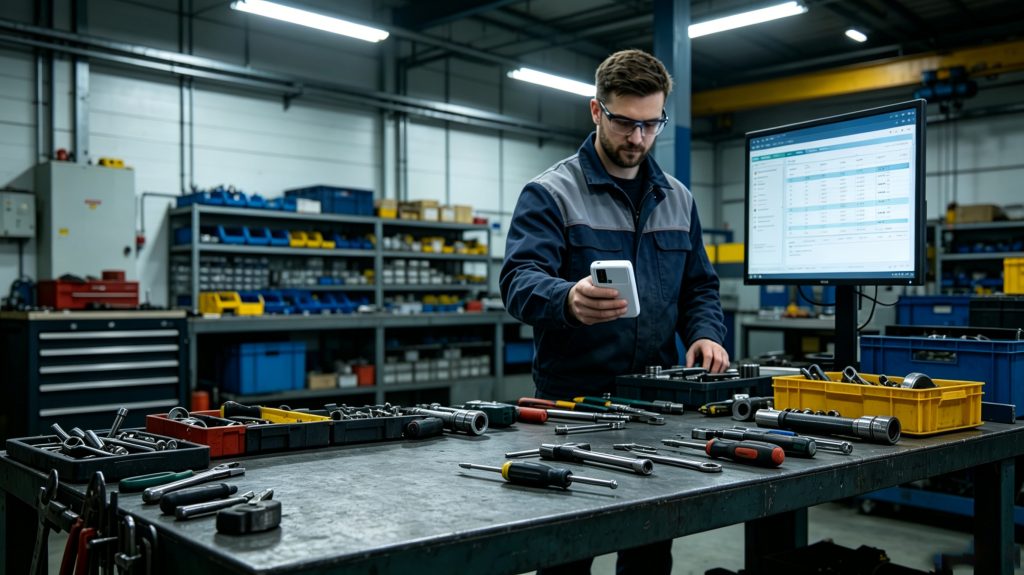 RFID system tracking small tools in industrial maintenance workshop