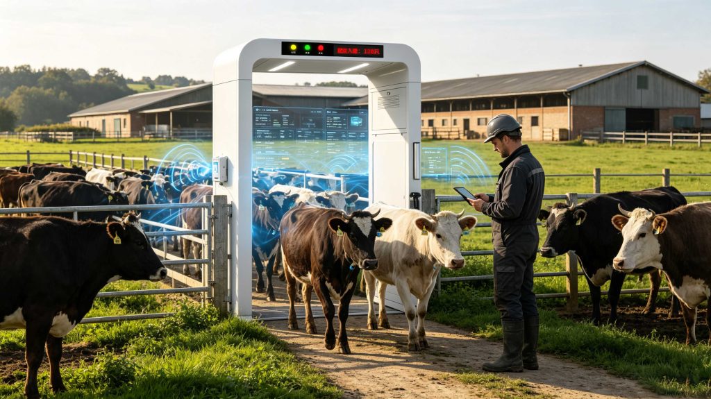 How is RFID Used for Animal Tracking: Complete Guide to RFID Livestock Identification 2 Farm operator monitoring livestock data collected by RFID animal tracking technology