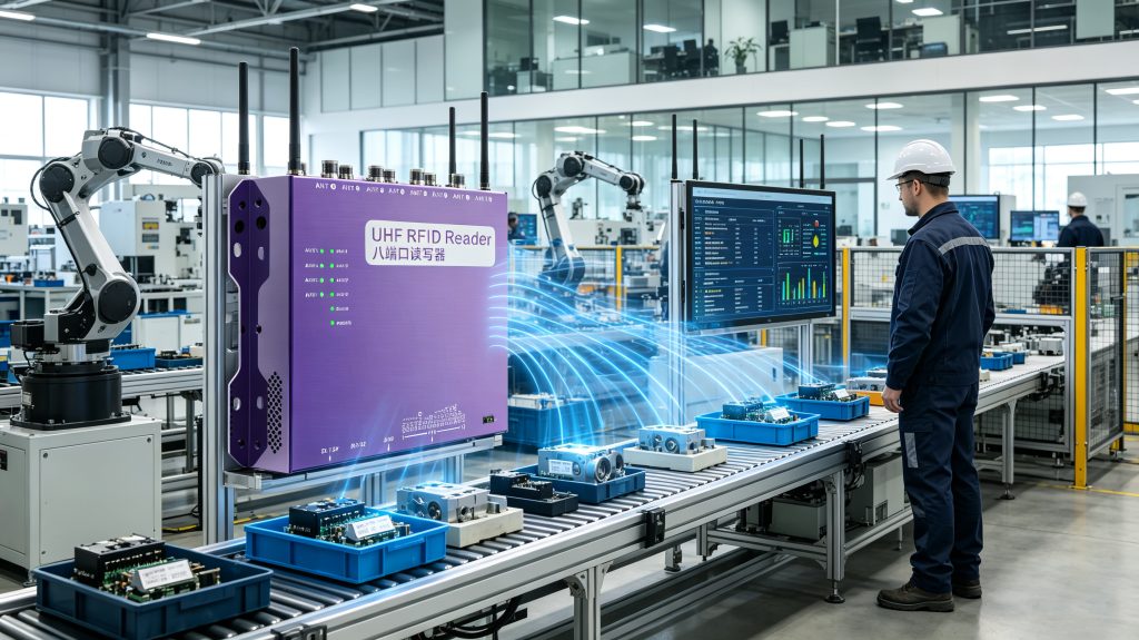 European smart factory using RFID readers and tagged products for automated identification