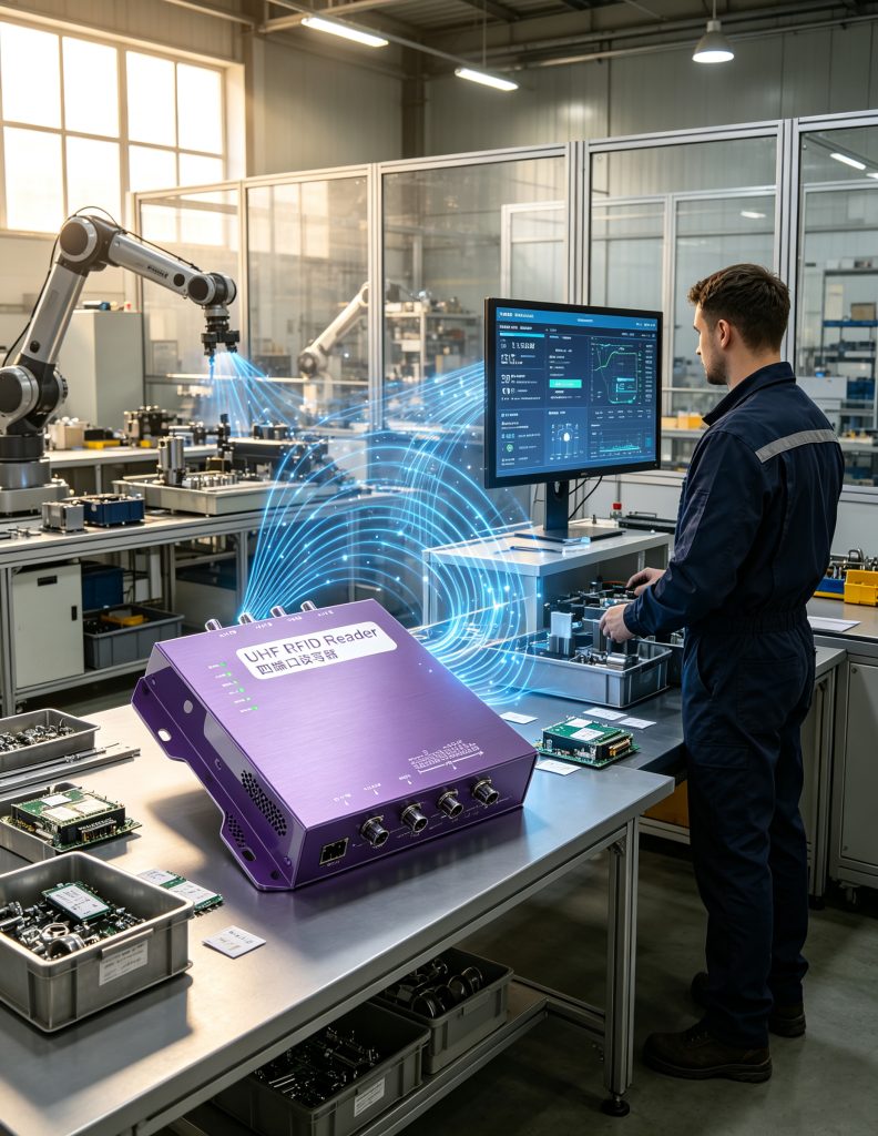 RFID chip communicating with Cykeo RFID reader in a European smart factory environment