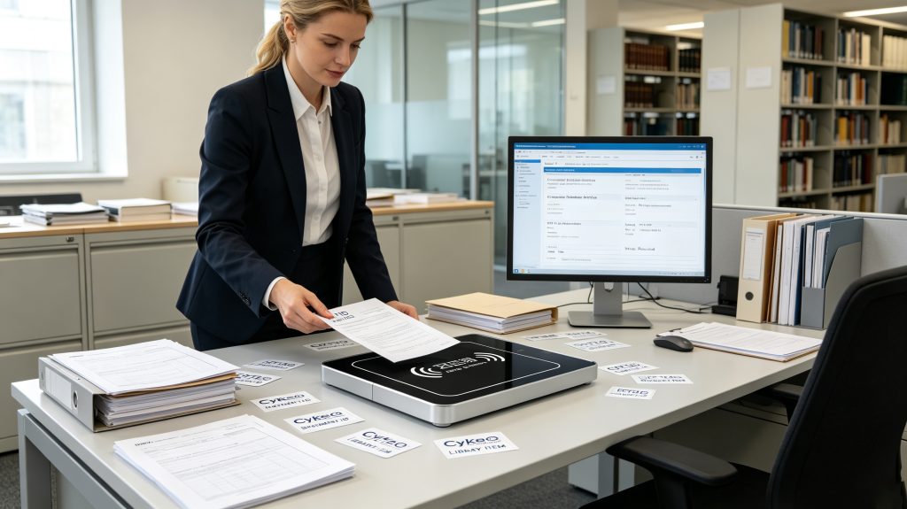 What Is RFID Reader and How Does It Enable Smart Identification? 1 Cykeo UHF RFID desktop reader workstation used for RFID tag registration and asset management