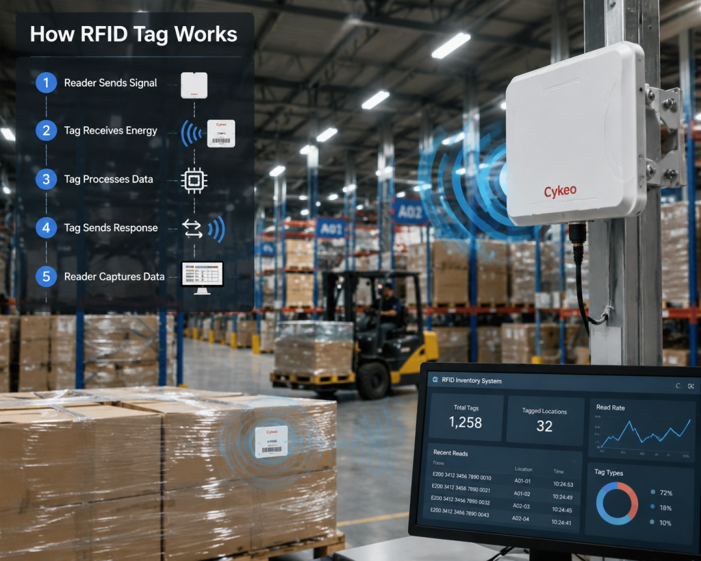 How does an RFID tag work with Cykeo RFID reader technology in a modern European warehouse environment How does an RFID tag work with Cykeo RFID reader technology in a modern European warehouse environment