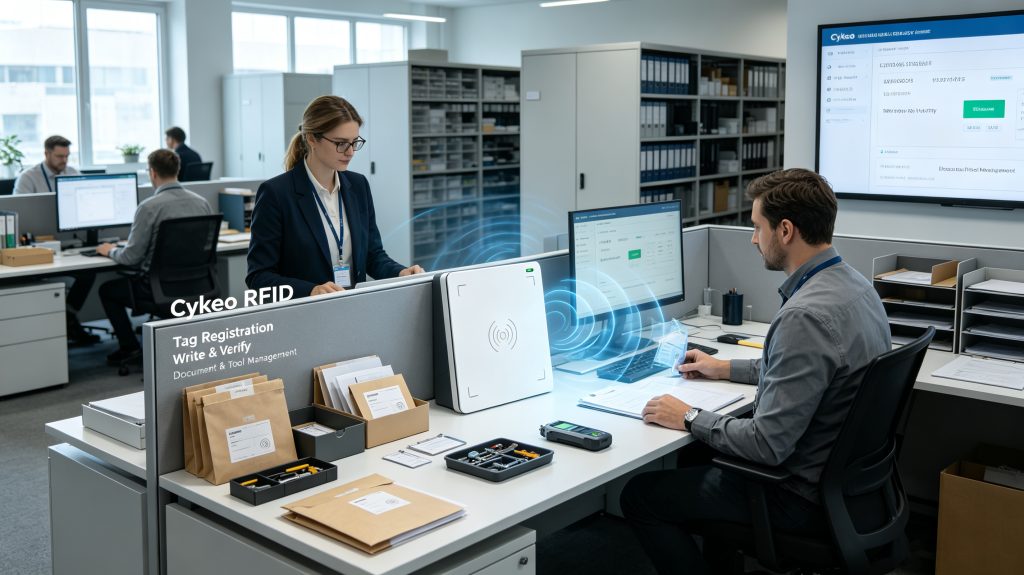 How Does RFID Work: The Technology Behind Automatic Identification 2 Cykeo RFID desktop reader used for RFID tag writing and inventory registration