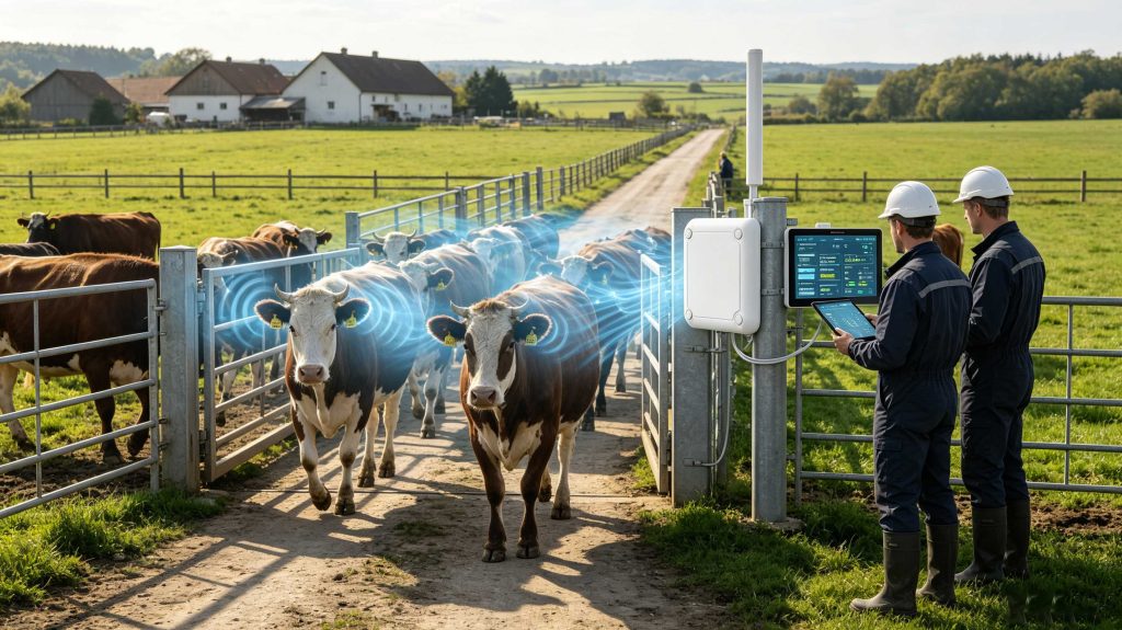 Can RFID Track Animals: Complete Guide to RFID Animal Identification Technology 1 European livestock farm using RFID tags and readers for automated animal identification