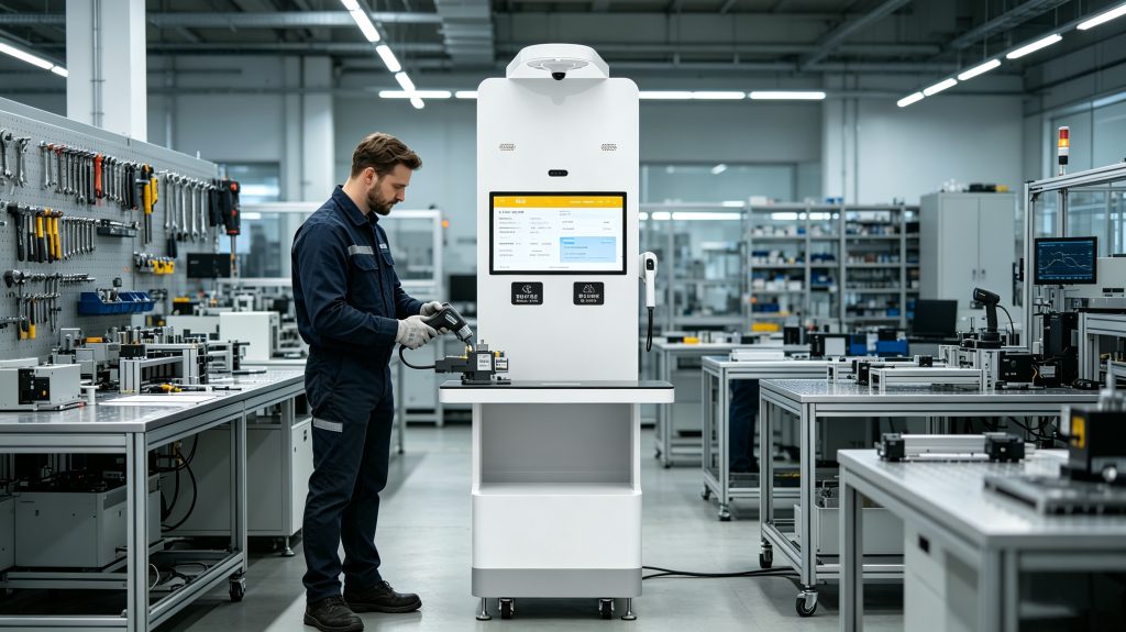Industrial technician returning RFID-tagged tools using a Cykeo RFID reader