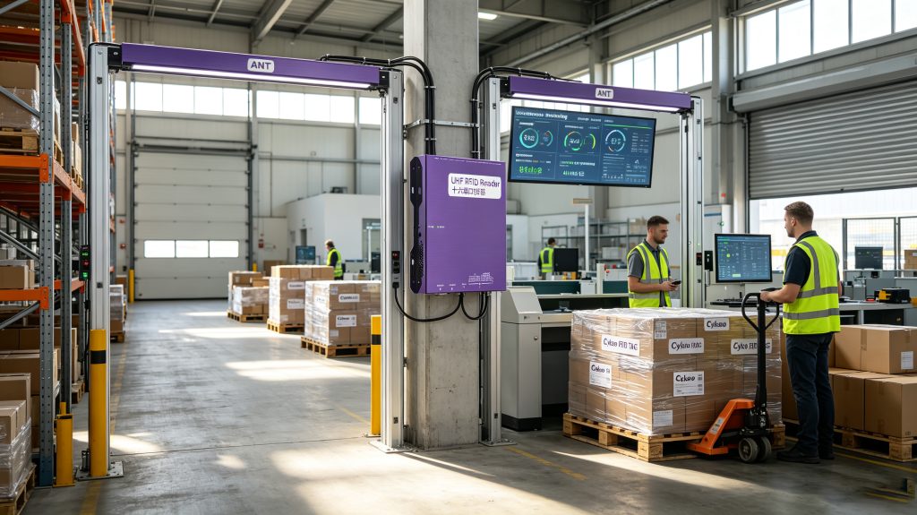 How RFIDs Works: Complete Guide to RFID Technology, Communication Process, and Industrial Applications 1 Industrial RFID reader tracking tagged products in a European warehouse