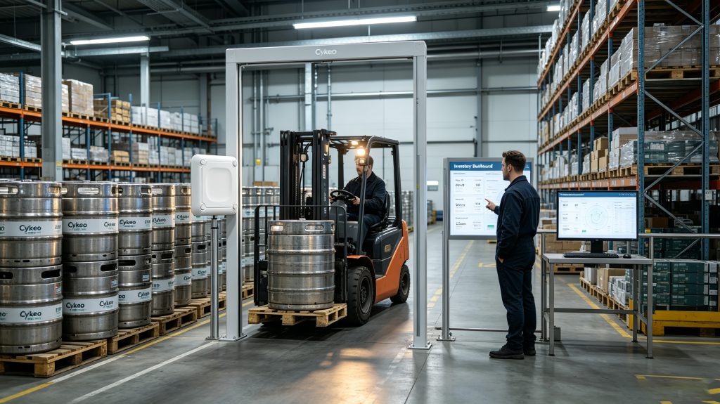 RFID Keg Tracking: How RFID Technology Optimizes Brewery Keg Management and Logistics 2 Cykeo RFID system tracking beer kegs in warehouse